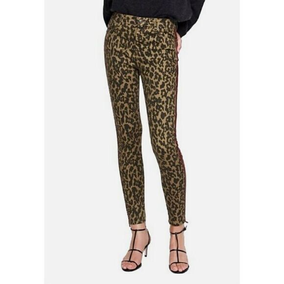 Zara Woman Premium Brown Leopard Print With Velvet Side Stripe Skinny Jeans Size - Picture 4 of 12